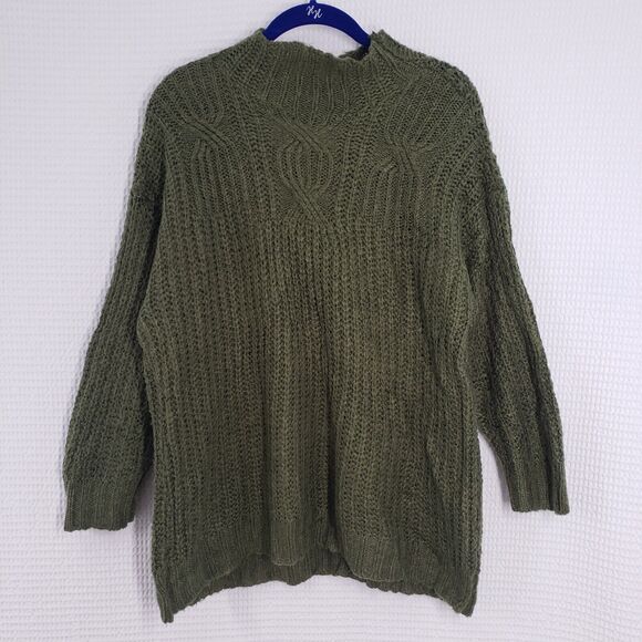 Green Sweater Womens Chunky Cable Knit Turtleneck Lightweight Casual Pullover - Picture 1 of 14